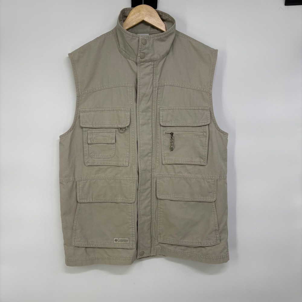 Columbia Mens Khaki Cotton Canvas Utility Fishing Vest M Outdoor Gorpcore